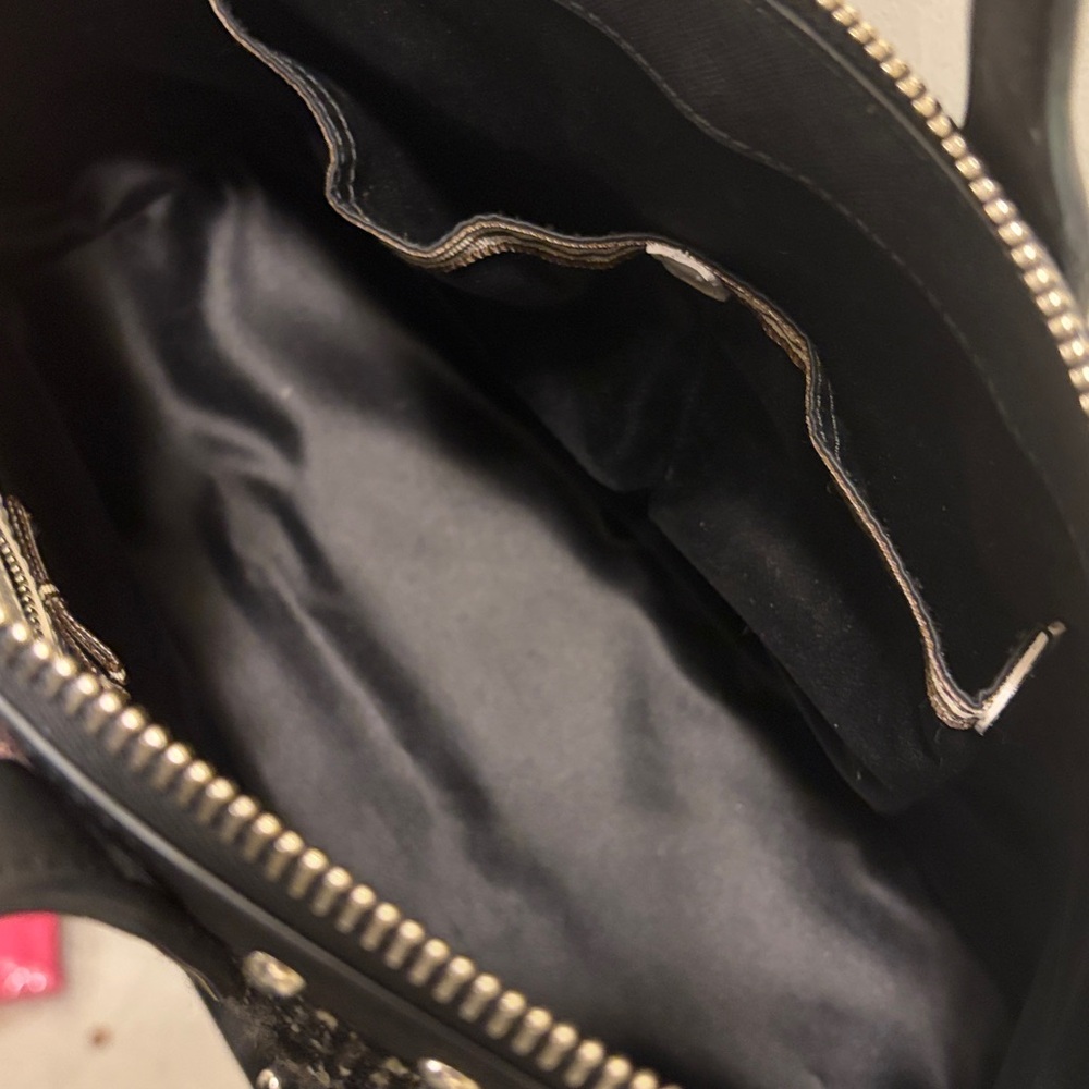 Henri Bendel Black Tweed Handbag with Fur Pom Pom - Picture 5 of 7
